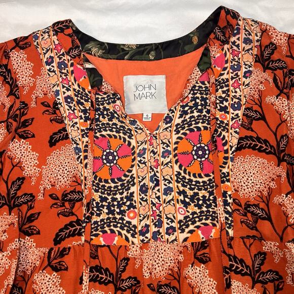 John Mark Blouse Size S Orange Artsy Boho Floral Mixed Print Tunic Top Flowy EUC - Picture 3 of 13